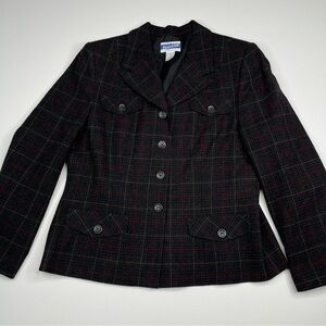 Pendleton 100% Wool Blazer Plaid Equestrian Black Red Horse  Career Luxury Fall